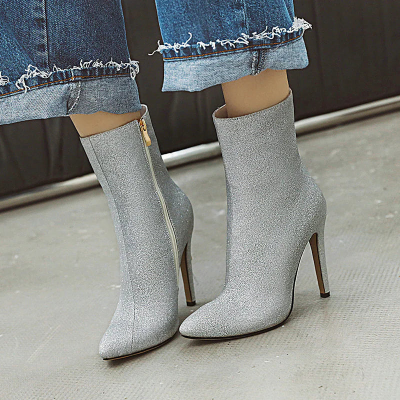 Glitter Pointy Toe Stiletto Heeled Boots